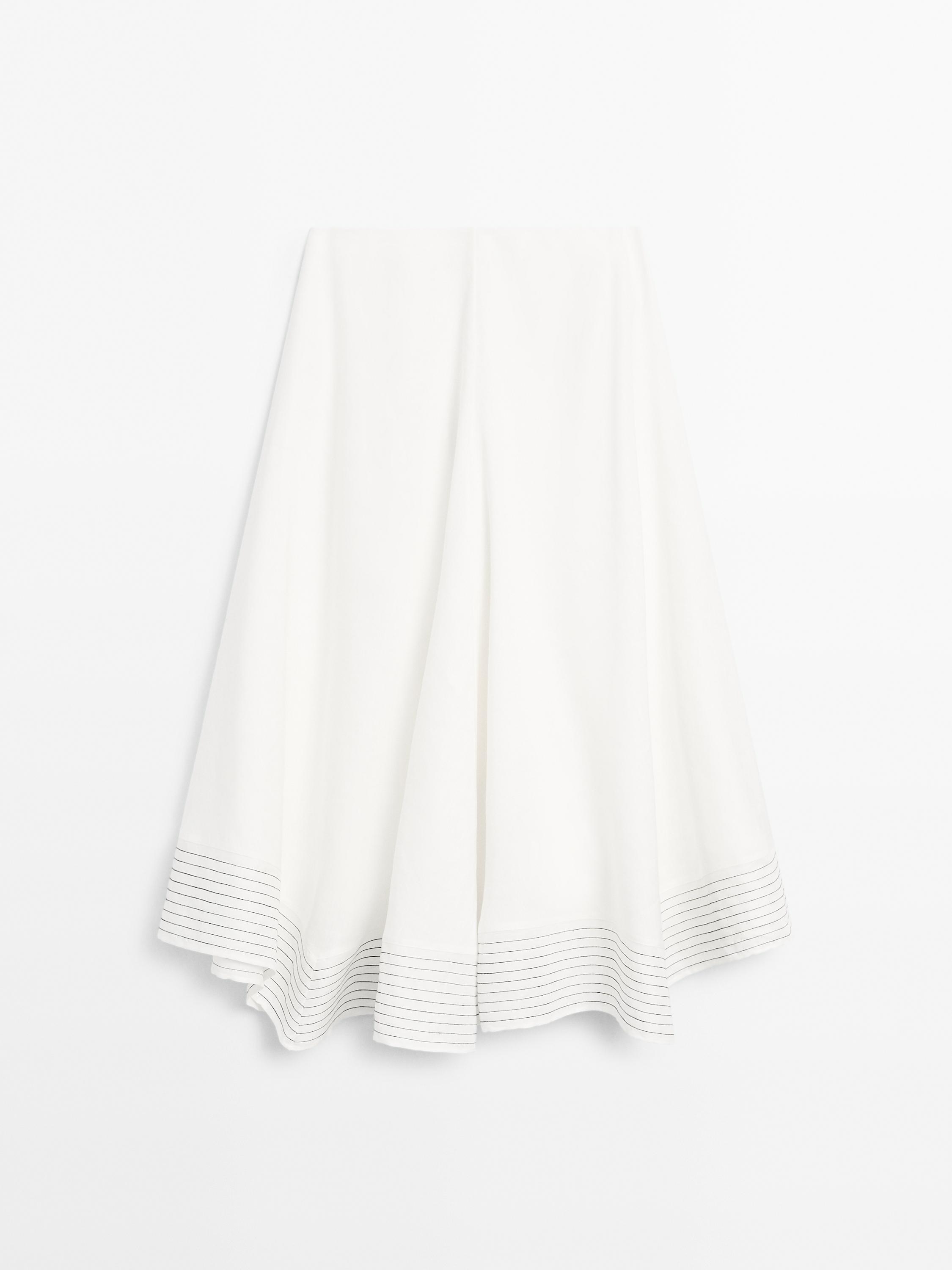 Flared linen blend skirt with seam details